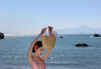 Plain Crop Skirt High + Waist Set: Maxi Camisole Top