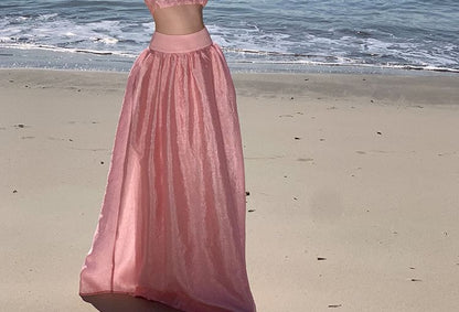 Plain Crop Skirt High + Waist Set: Maxi Camisole Top
