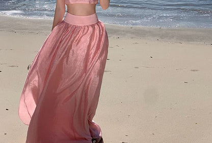 Plain Crop Skirt High + Waist Set: Maxi Camisole Top