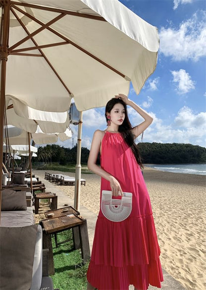 Midi Plain Sleeveless Dress Tiered