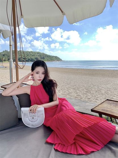 Midi Plain Sleeveless Dress Tiered