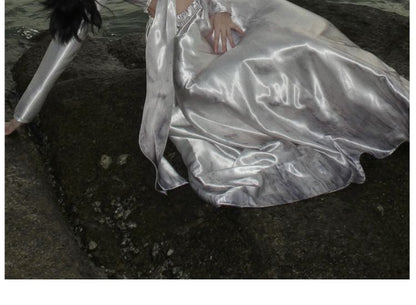 Long-Sleeve Cutout Maxi V-Neck Dress A-Line