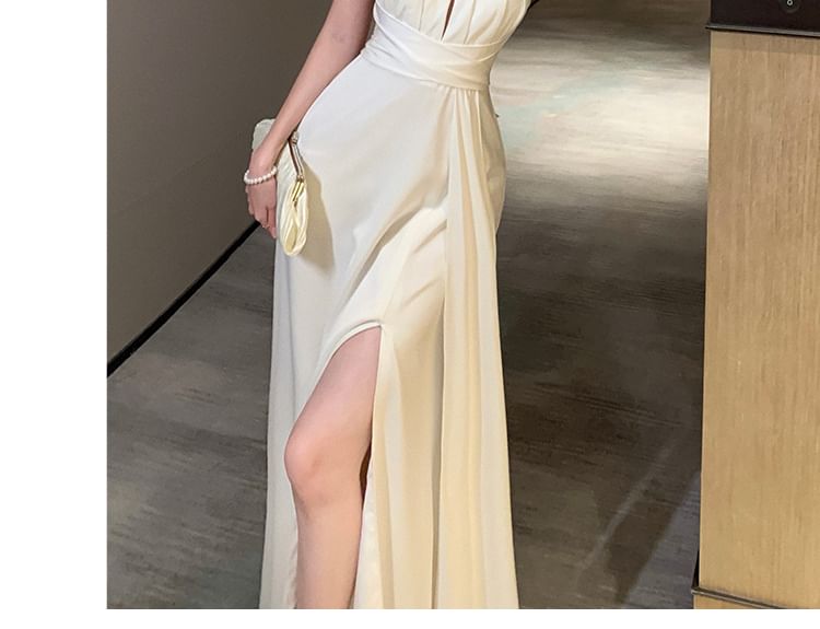 Plain Sleeveless Dress Cutout Maxi A-Line