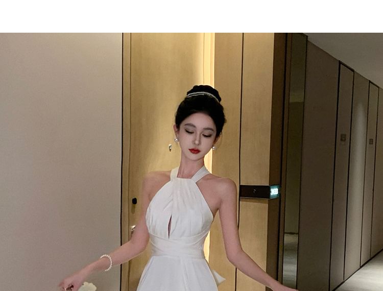 Plain Sleeveless Dress Cutout Maxi A-Line