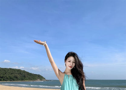 A0-Line Sleeveless Maxi Plain Dress