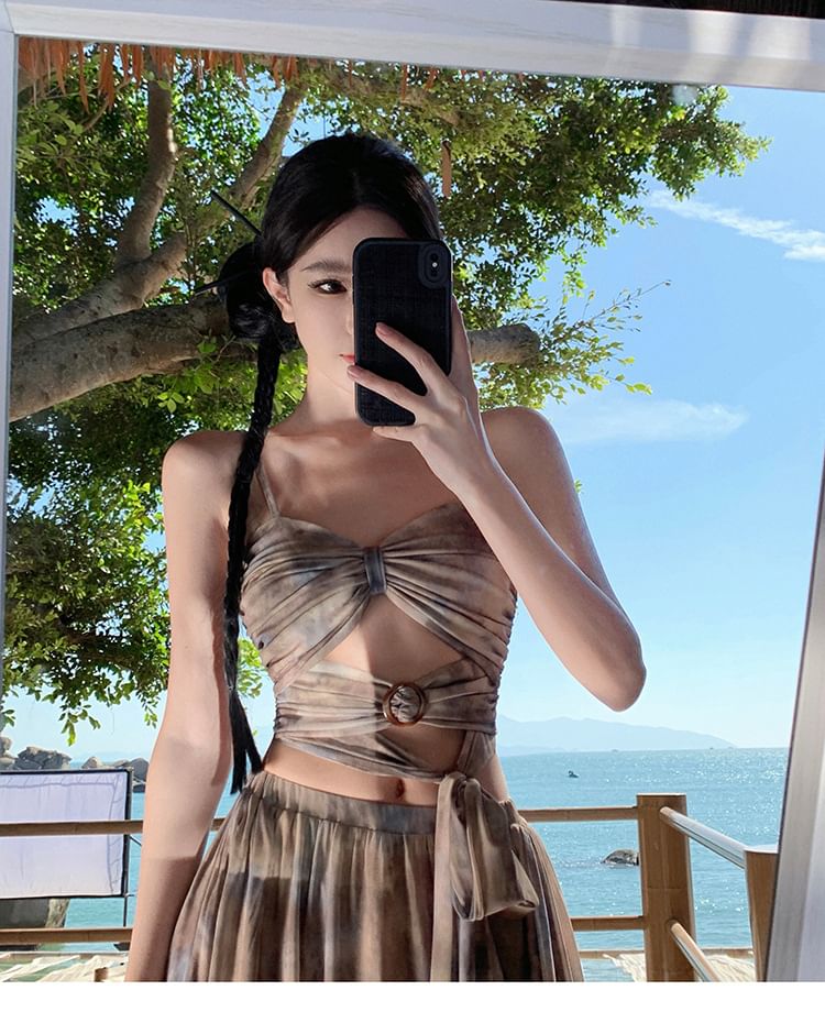 Maxi Skirt Tie Waist Crop Set: Dye + Camisole Top High A-Line