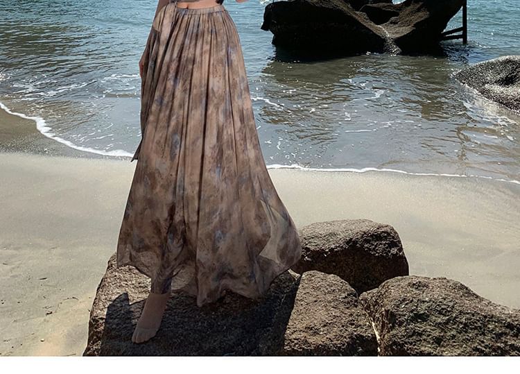 Maxi Skirt Tie Waist Crop Set: Dye + Camisole Top High A-Line