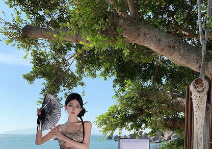 Maxi Skirt Tie Waist Crop Set: Dye + Camisole Top High A-Line