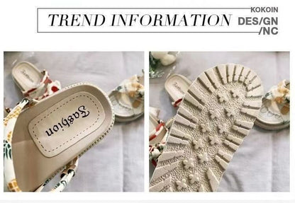 Platform Fruit Print Bow Slide Sandals