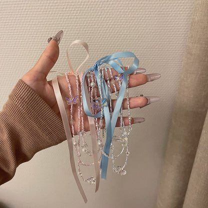 Butterfly Bead Ribbon Layered Necklace