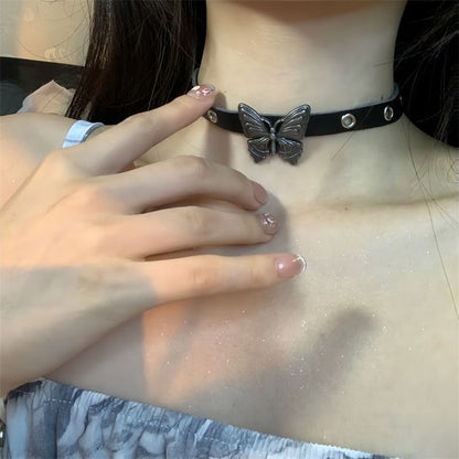 Leather Butterfly Choker / Bracelet Faux