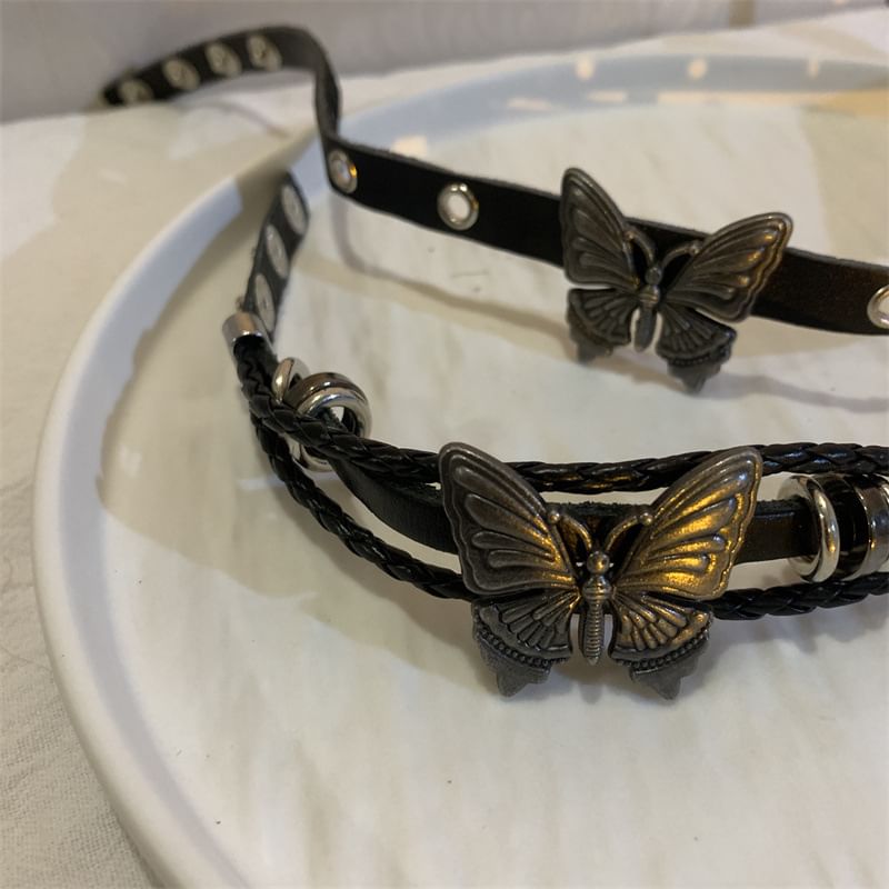 Leather Butterfly Choker / Bracelet Faux