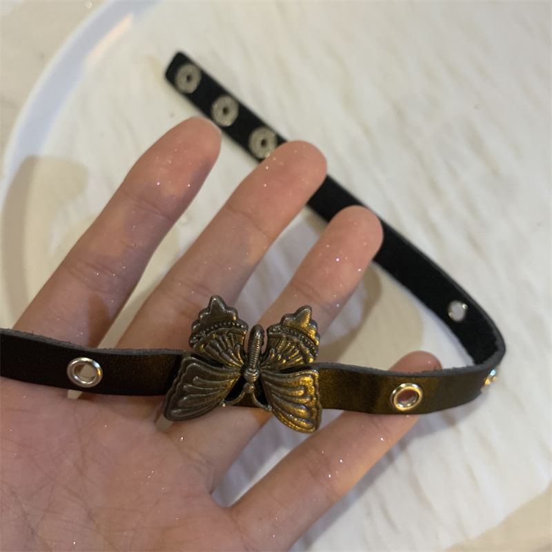 Leather Butterfly Choker / Bracelet Faux