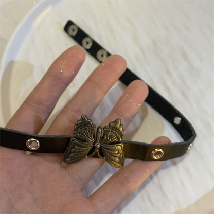 Leather Butterfly Choker / Bracelet Faux