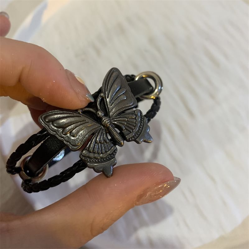 Leather Butterfly Choker / Bracelet Faux