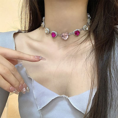 Rhinestone Heart Choker
