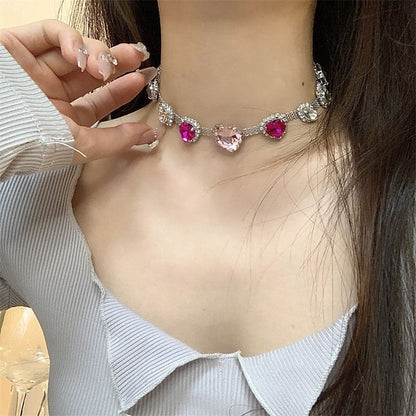 Rhinestone Heart Choker