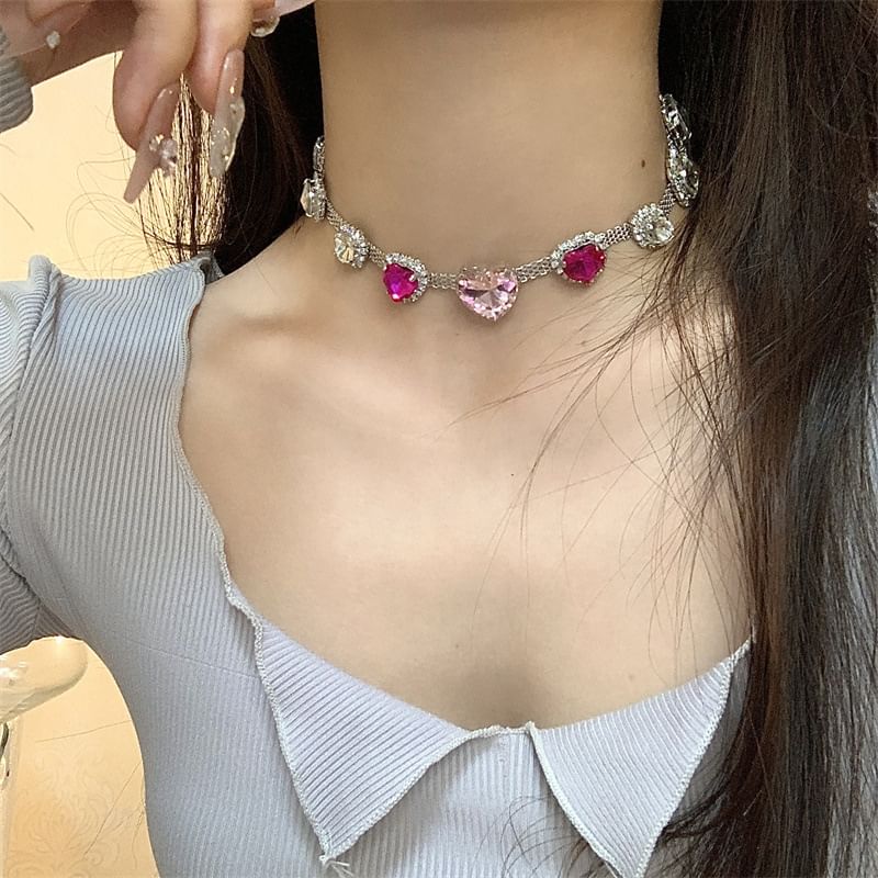 Rhinestone Heart Choker