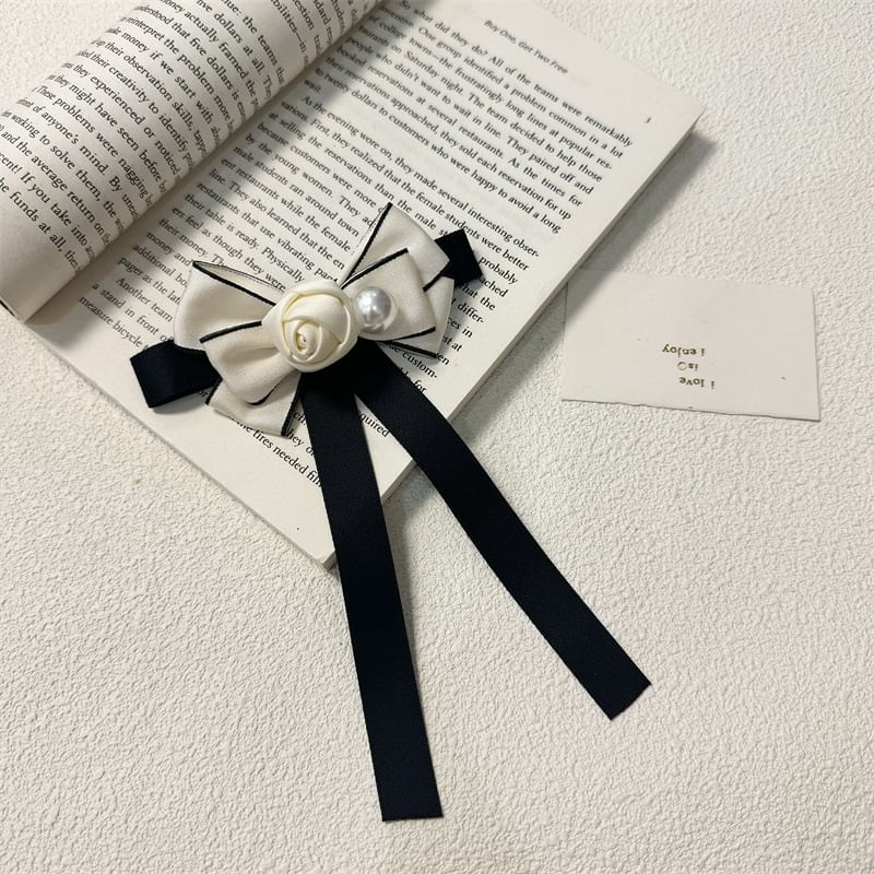 Faux Rose Pearl Bow Brooch