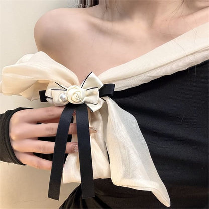 Faux Rose Pearl Bow Brooch