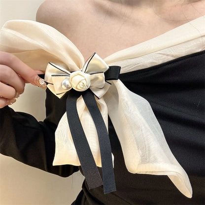 Faux Rose Pearl Bow Brooch