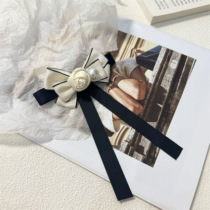 Faux Rose Pearl Bow Brooch