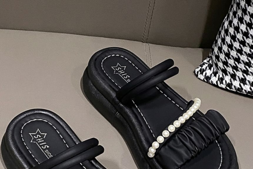 Platform Faux Pearl Slide Sandals