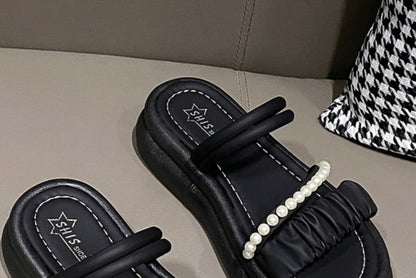 Platform Faux Pearl Slide Sandals
