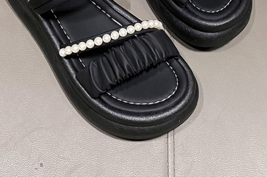 Platform Faux Pearl Slide Sandals
