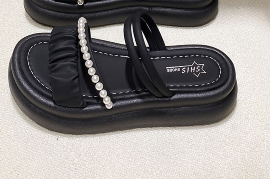Platform Faux Pearl Slide Sandals