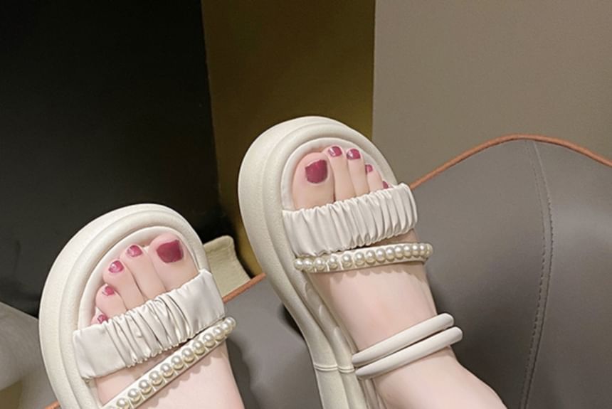 Platform Faux Pearl Slide Sandals