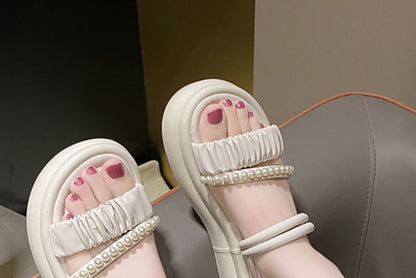 Platform Faux Pearl Slide Sandals
