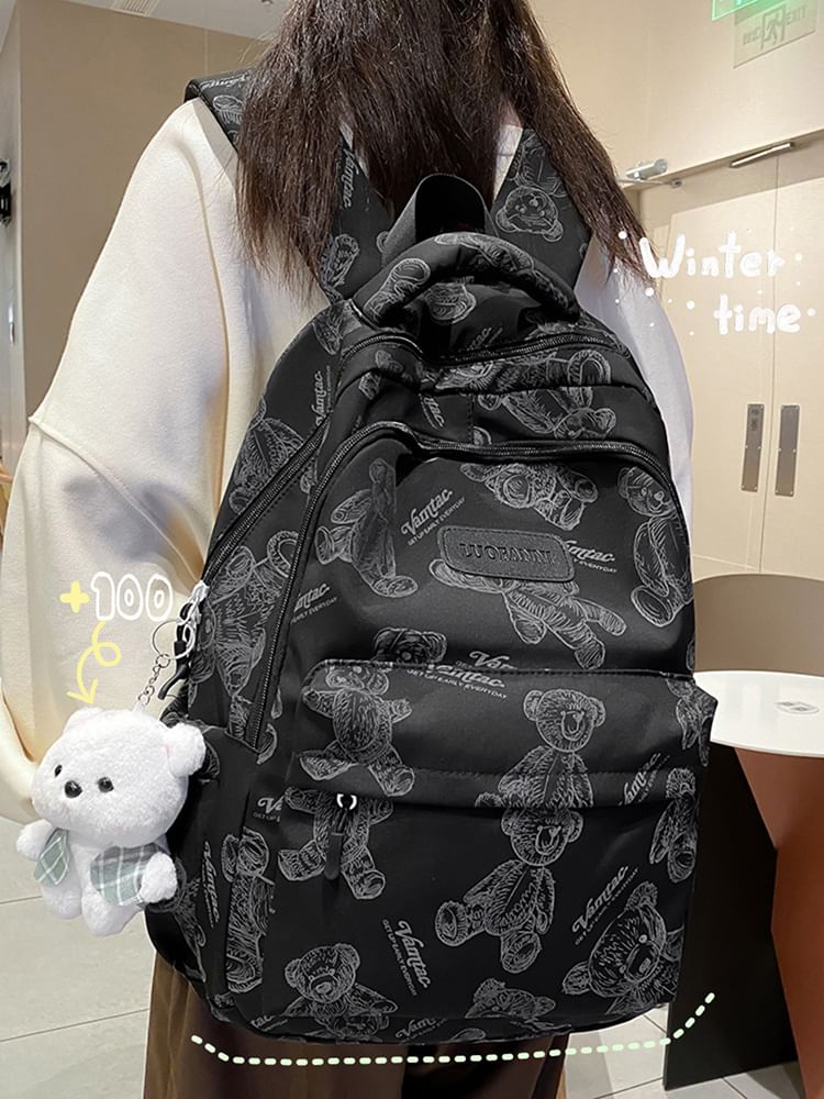 Bear Print Nylon Backpack