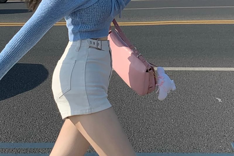 High Waist Plain Denim Shorts