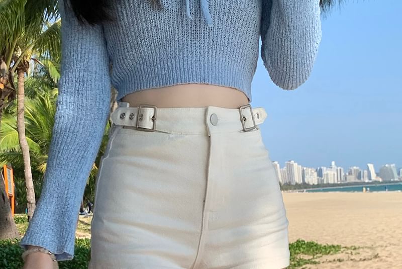 High Waist Plain Denim Shorts