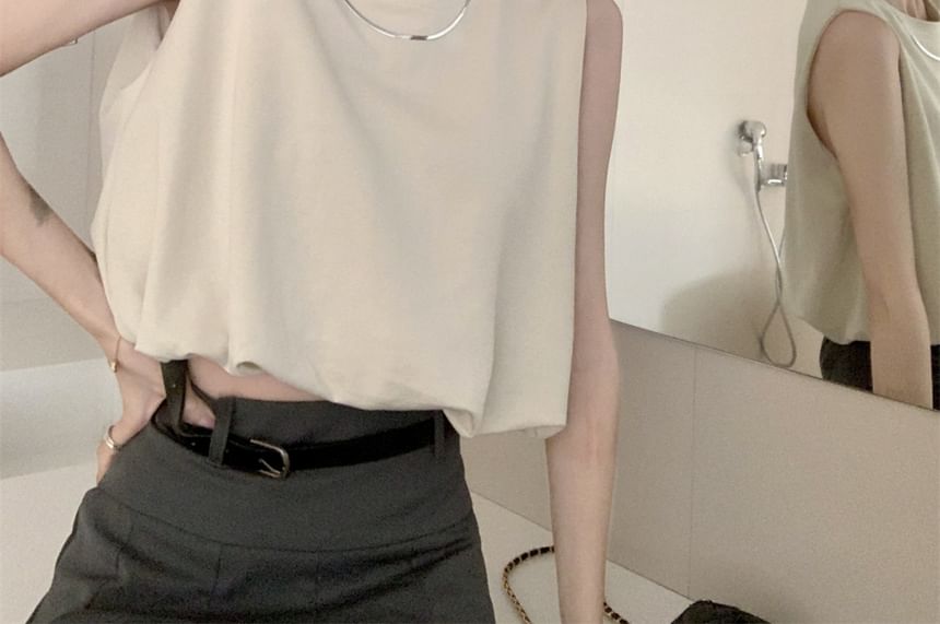 Crew Neck Plain Crop Tank Top