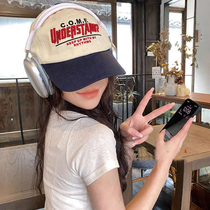 Lettering Embroidered Color Panel Baseball Cap