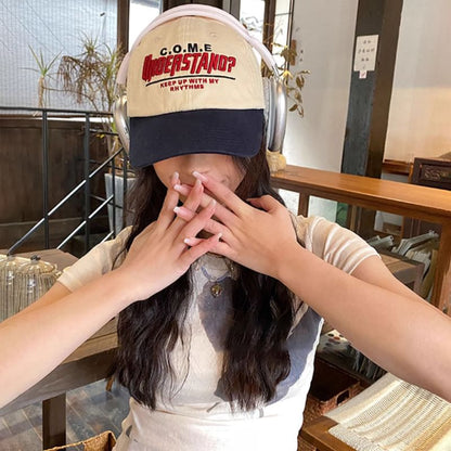 Lettering Embroidered Color Panel Baseball Cap