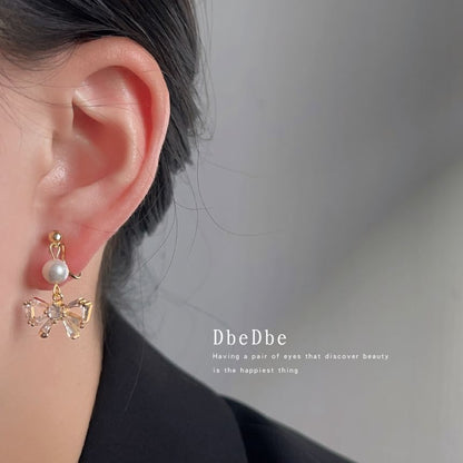Pearl Drop Bow Rhinestone Alloy Faux Earring