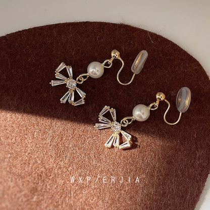 Pearl Drop Bow Rhinestone Alloy Faux Earring