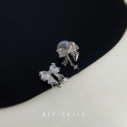 Alloy Rhinestone Earring Bow Drop