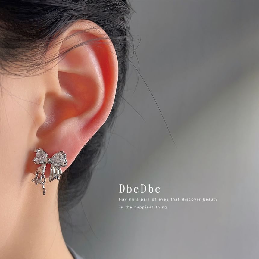 Alloy Rhinestone Earring Bow Drop