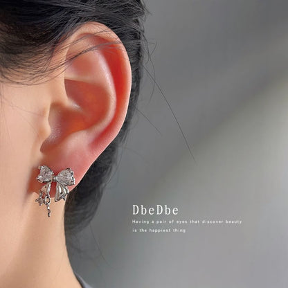 Alloy Rhinestone Earring Bow Drop