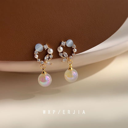 Drop Pearl Alloy Faux Rhinestone Earring