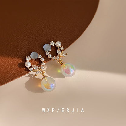 Drop Pearl Alloy Faux Rhinestone Earring