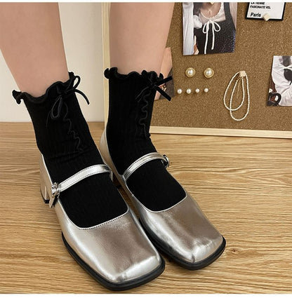 Bow Lettuce Edge Ribbed Short Socks