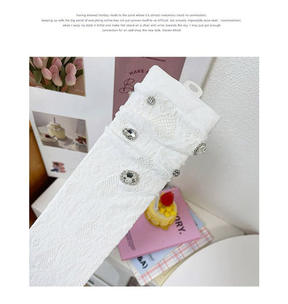 Plain Rhinestone Lace Short Socks