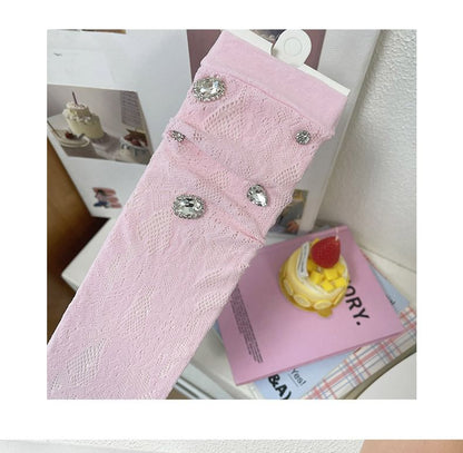 Plain Rhinestone Lace Short Socks