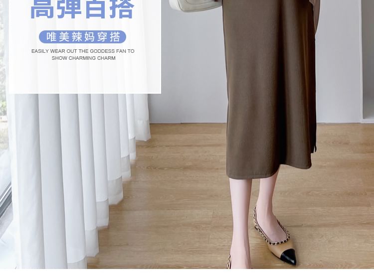 Maternity Set: Thin Strap Midi A-Line Dress + Button-Up Blouse