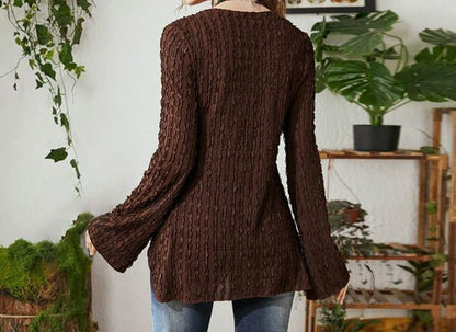 Long-Sleeve V-Neck Butterfly Print Ribbon Front Crop Top